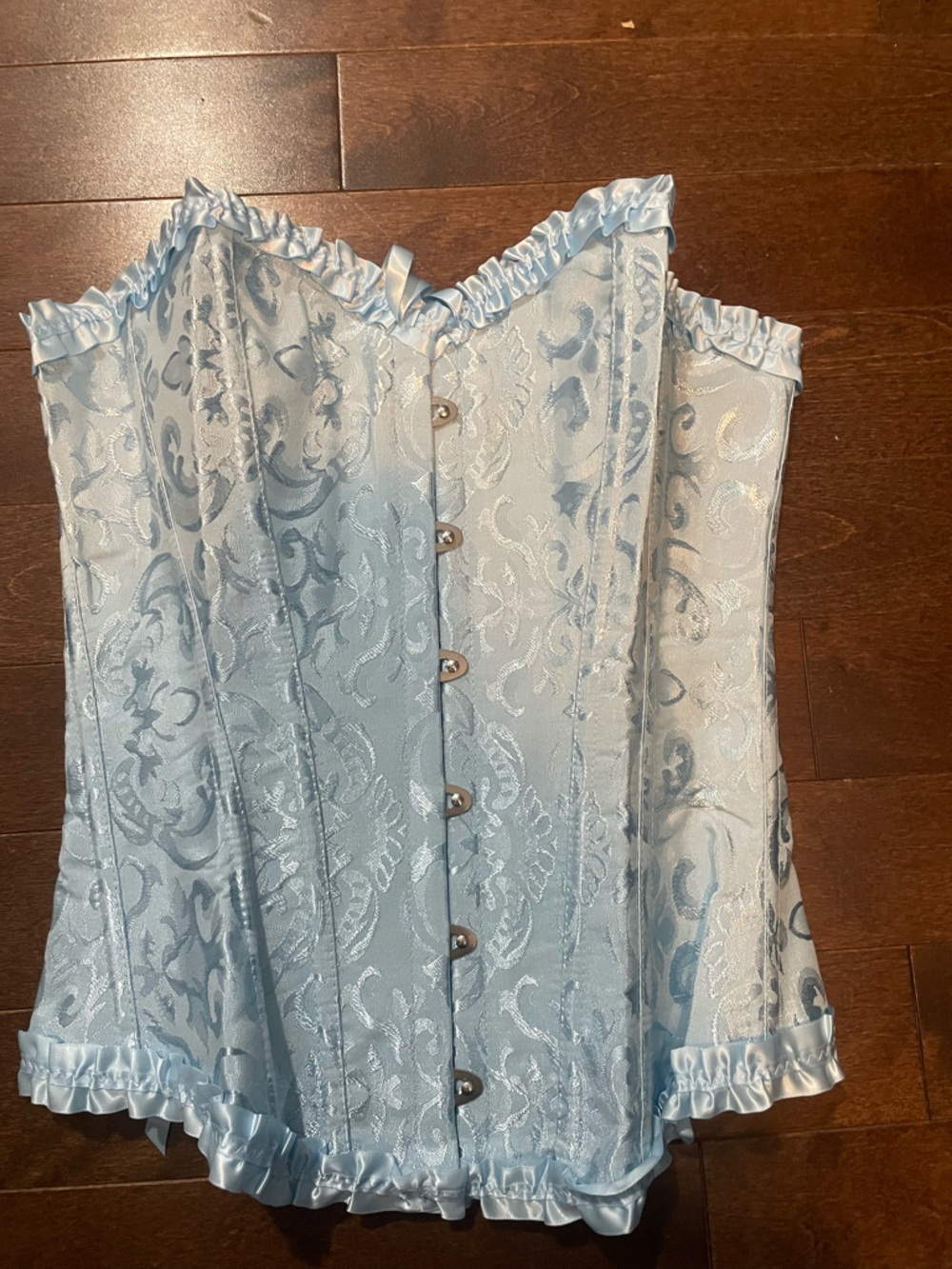 Light Blue Brocade A-Line Skirt with Decorative Buttons